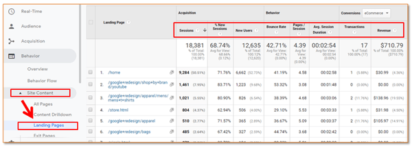 Google Analytics Landing Page Traffic